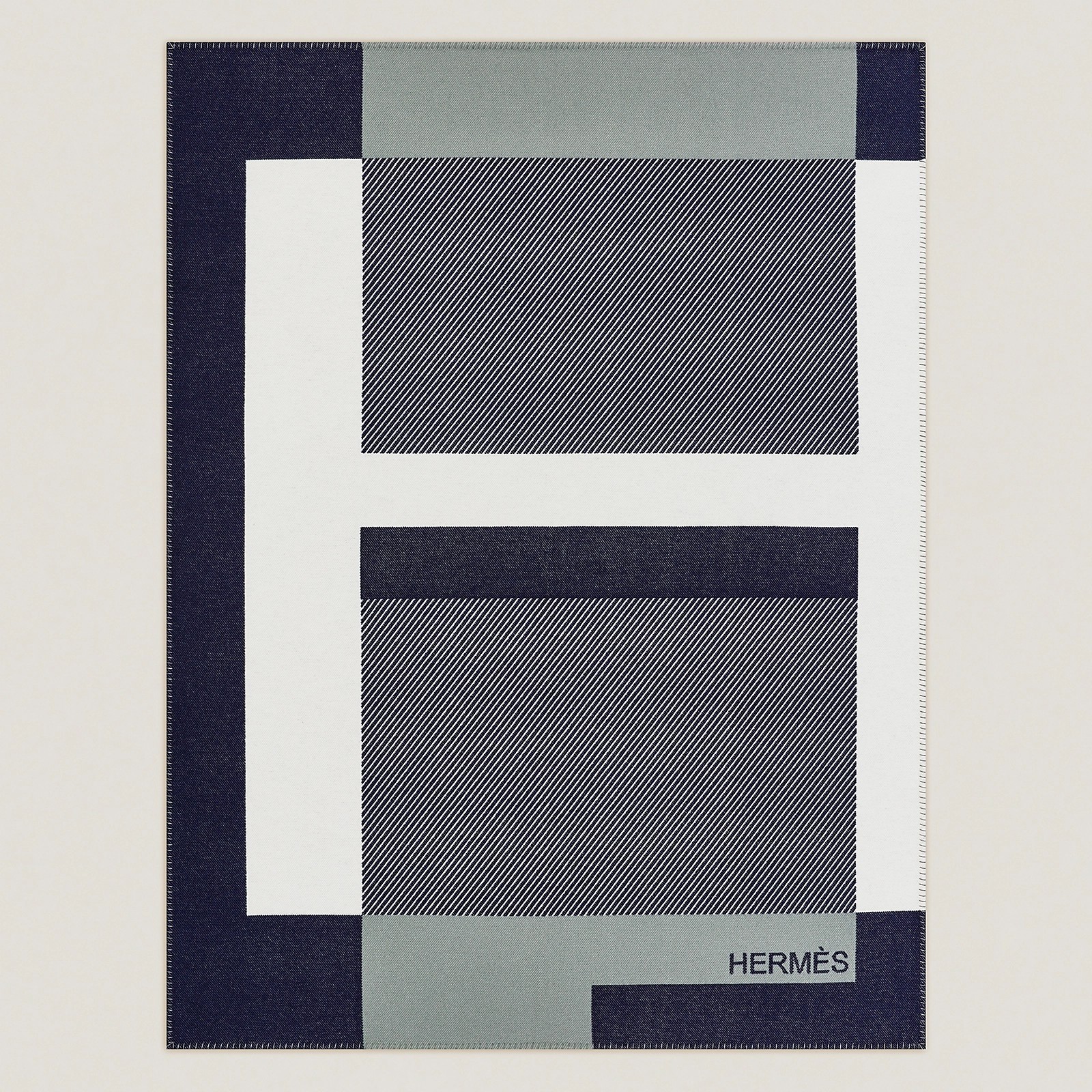 H**mes h riviera blanket in marine wool and cashmere