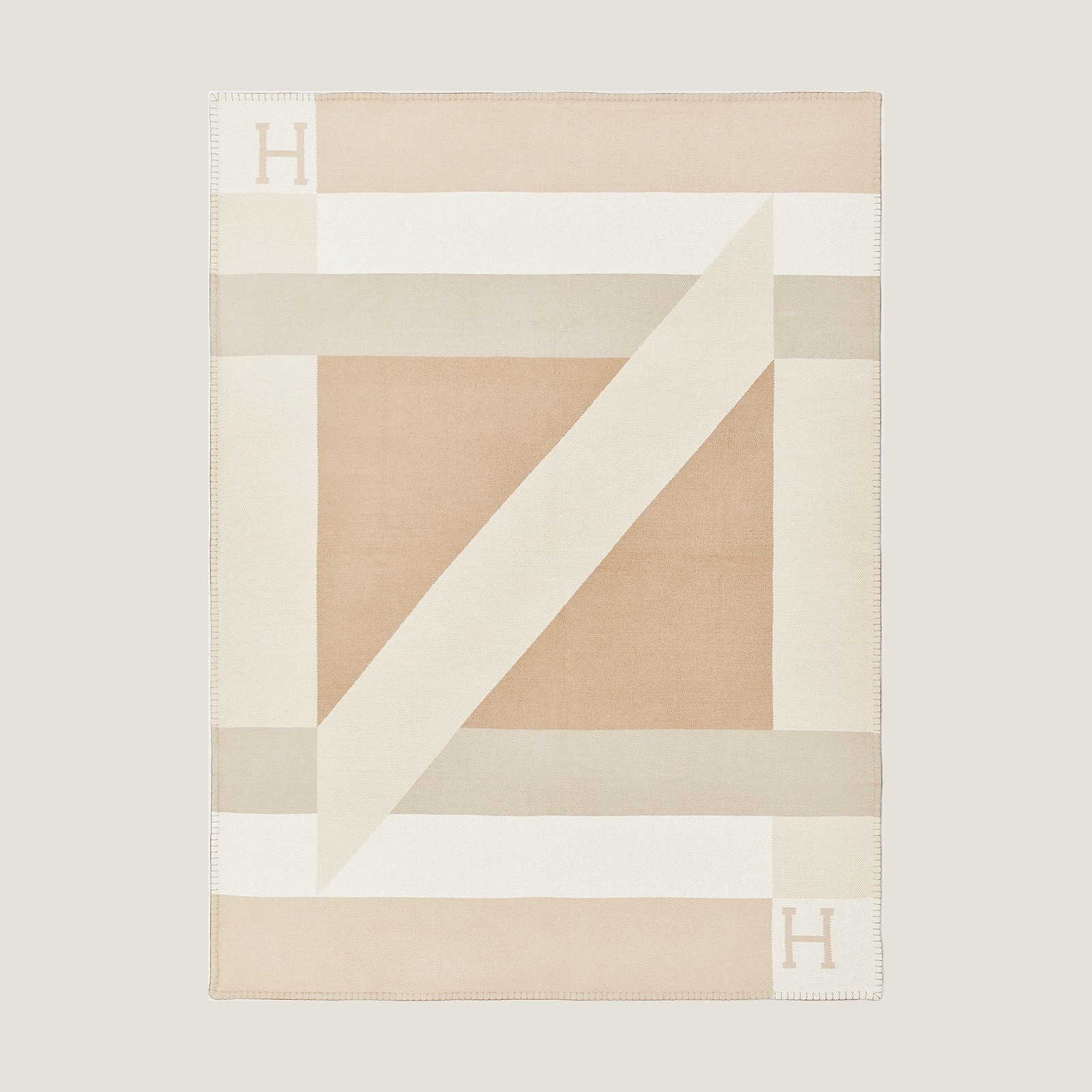 H**mes h drapeau blanket in naturel and grege cashmere