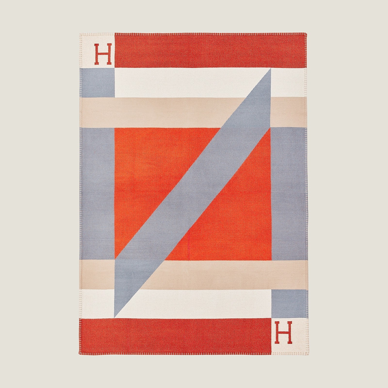 H**mes h drapeau blanket in terracotta and grey cashmere
