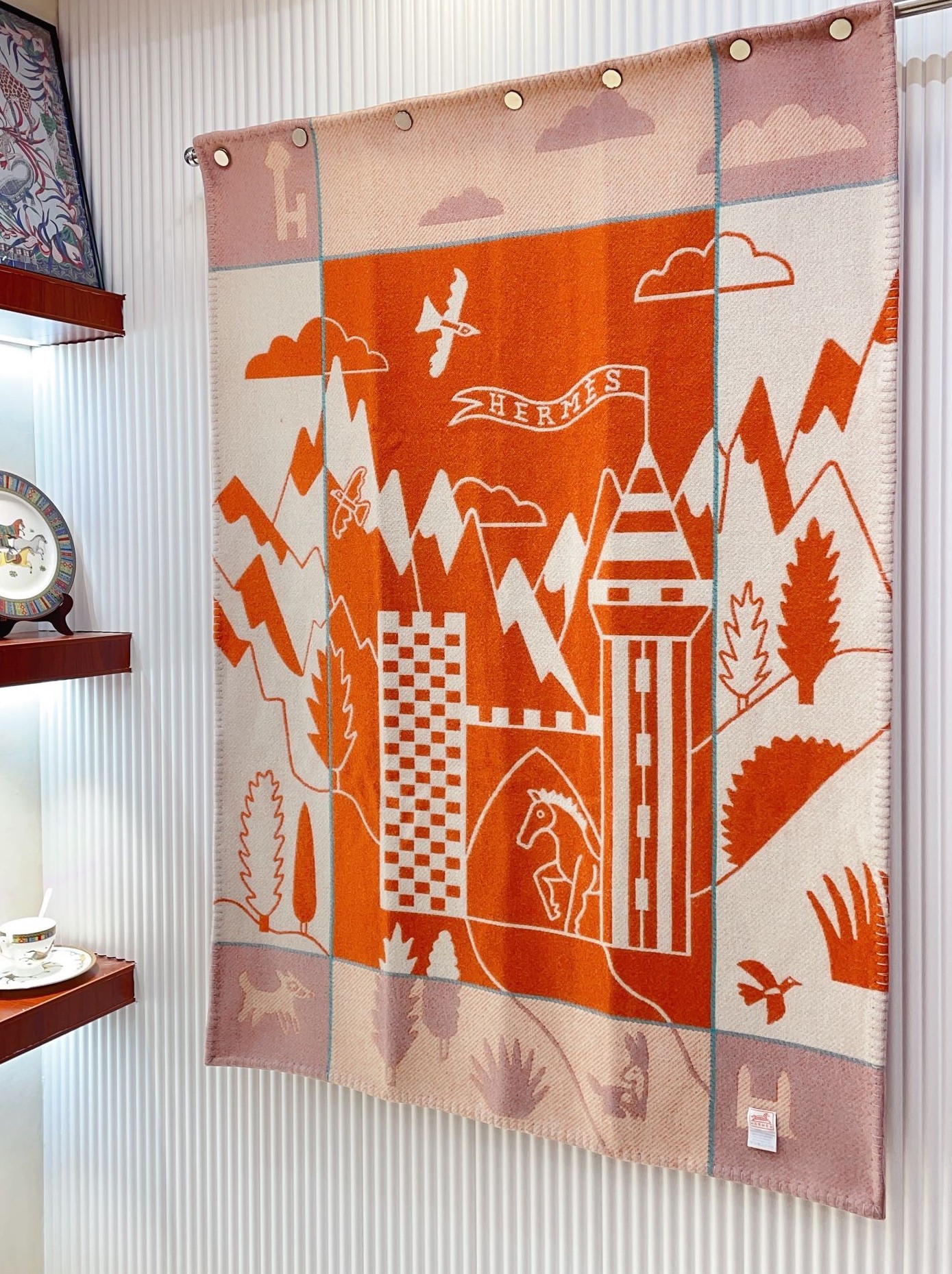 H**mes avalon epopee blanket in mandarine wool and cashmere
