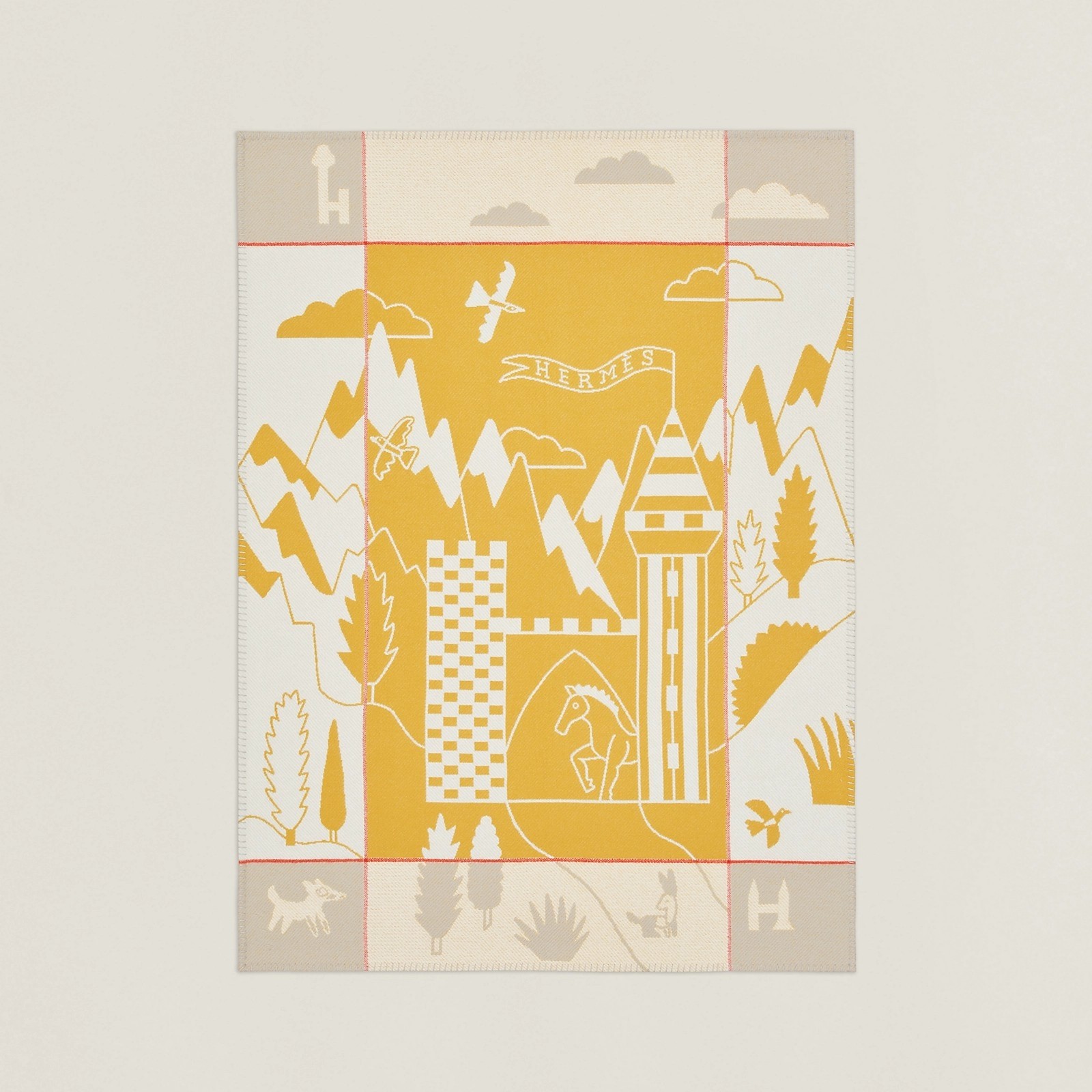 H**mes avalon epopee blanket in jaune wool and cashmere