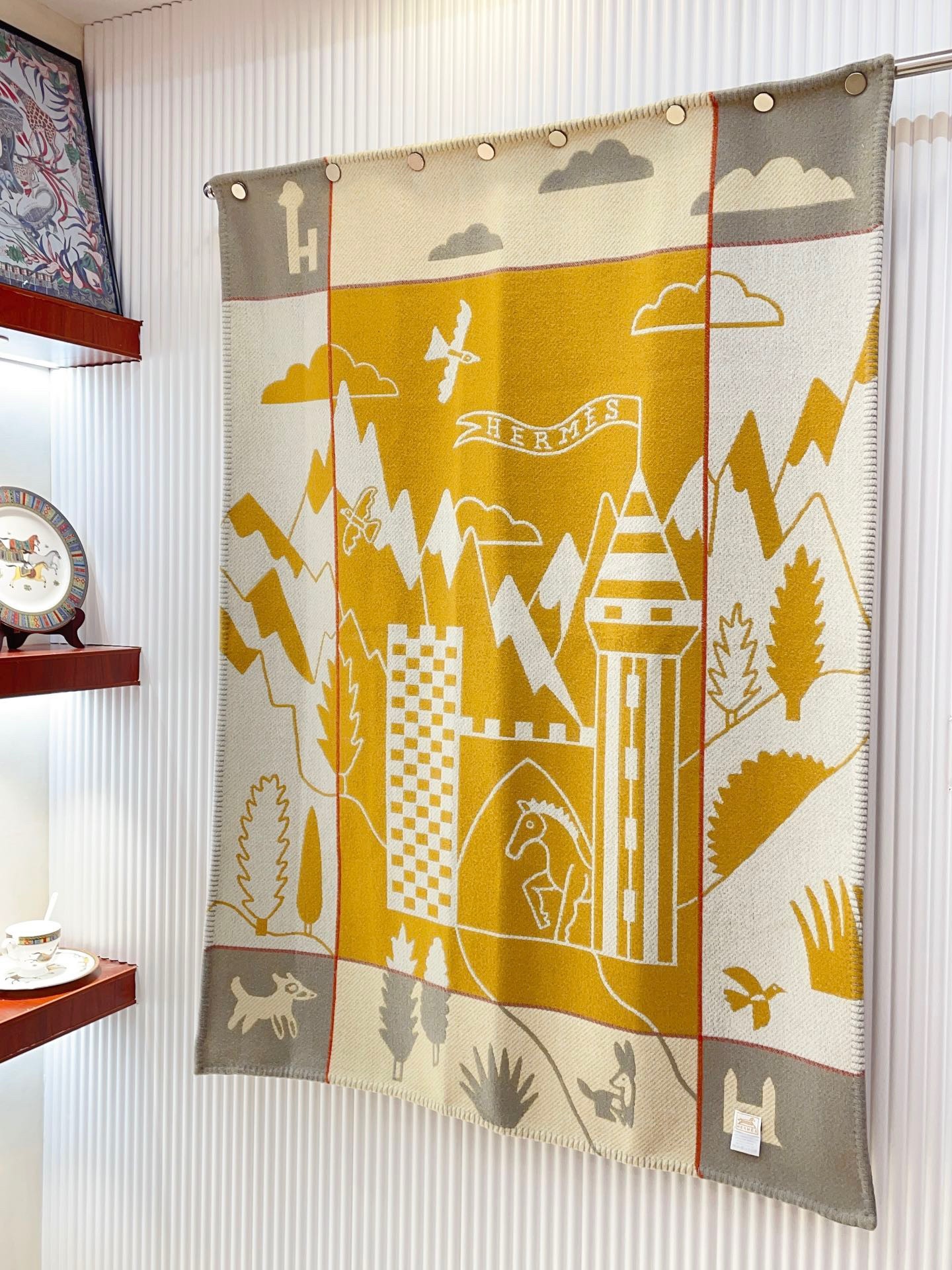 H**mes avalon epopee blanket in jaune wool and cashmere