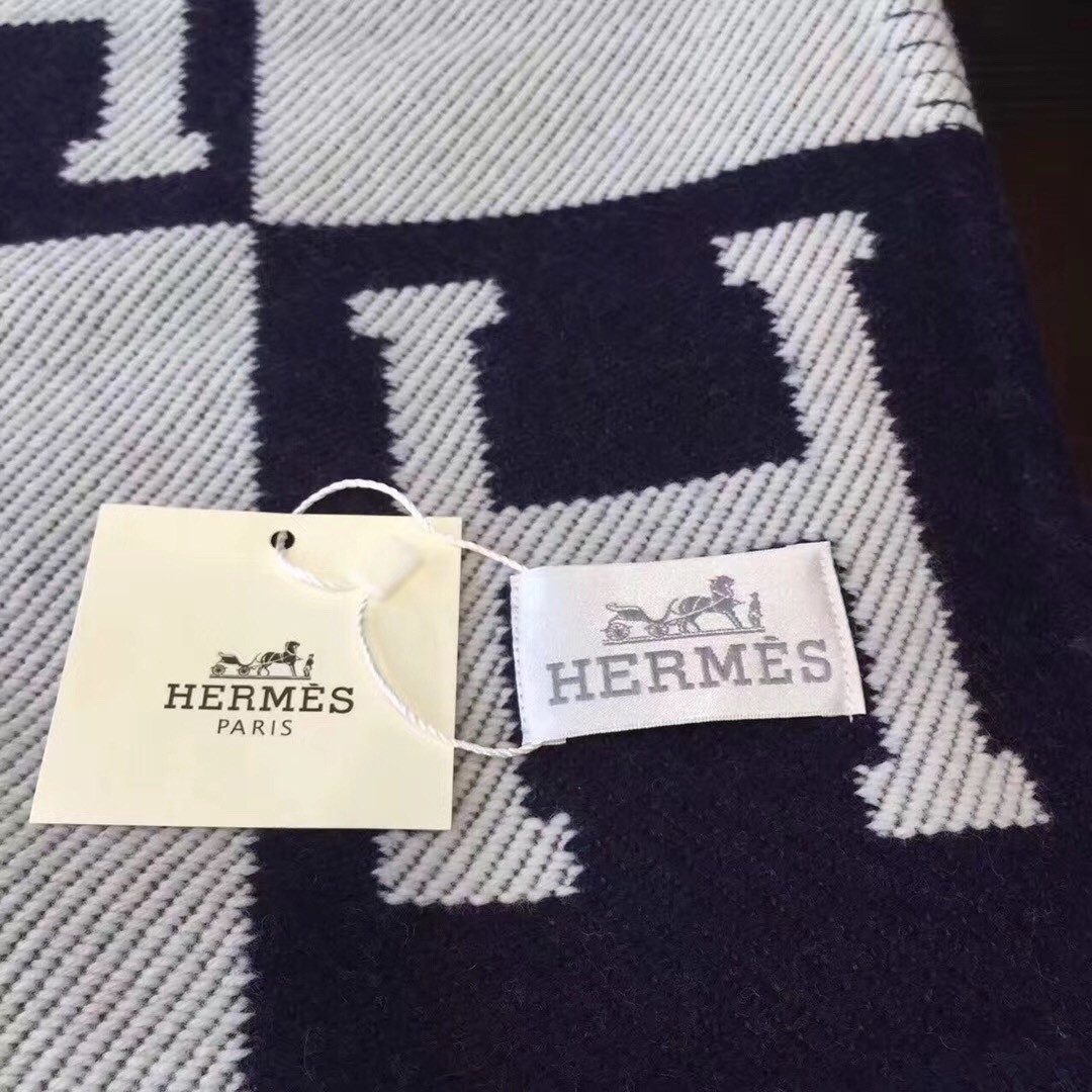 H**mes avalon blanket in blue wool and cashmere