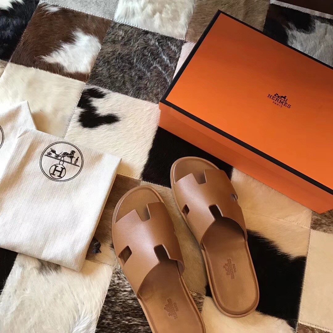 H**mes izmir sandals in brown epsom leather