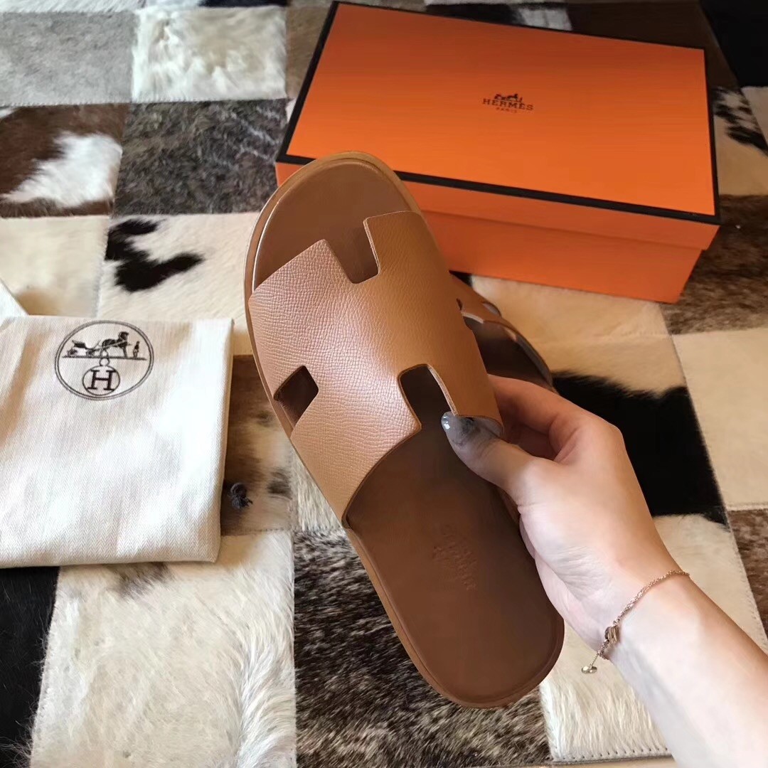 H**mes izmir sandals in brown epsom leather