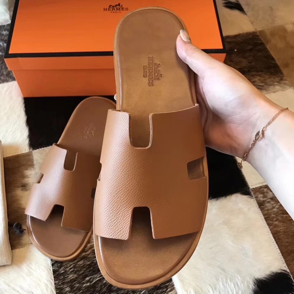 H**mes izmir sandals in brown epsom leather