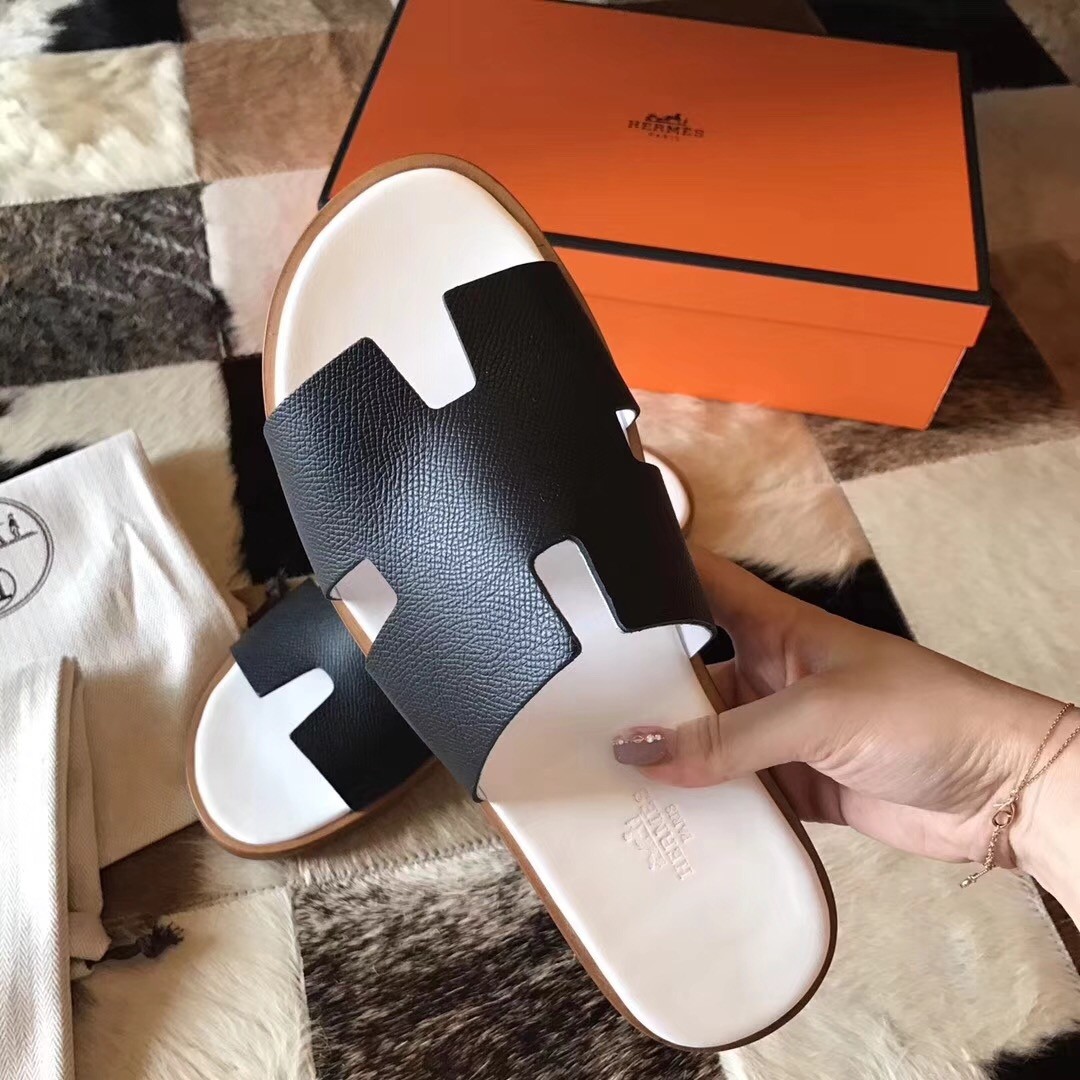 H**mes izmir sandals in black epsom leather
