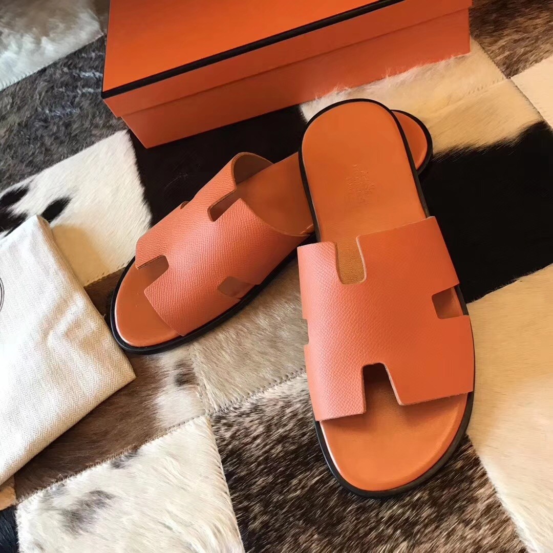 H**mes izmir sandals in orange epsom leather