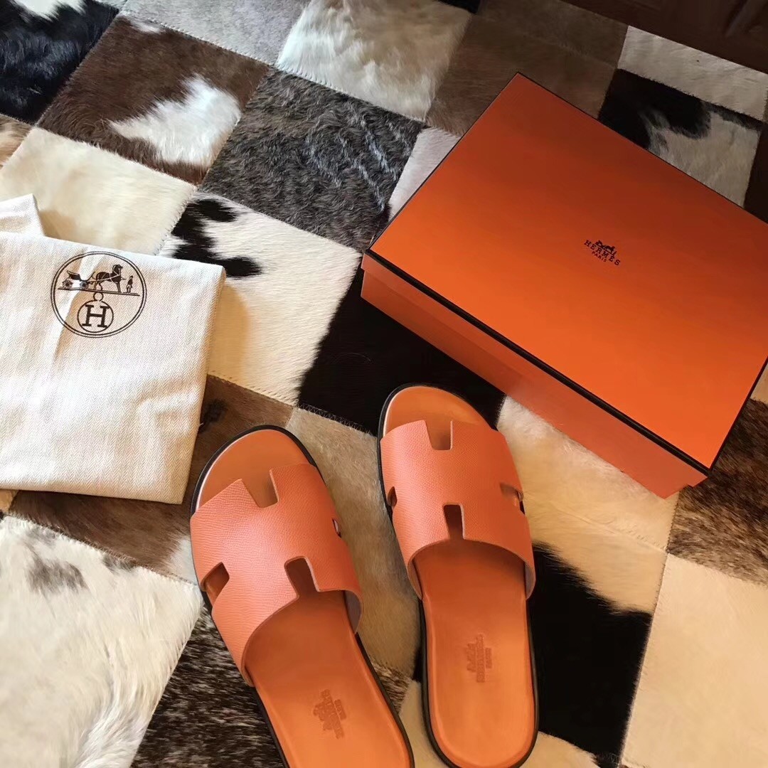 H**mes izmir sandals in orange epsom leather