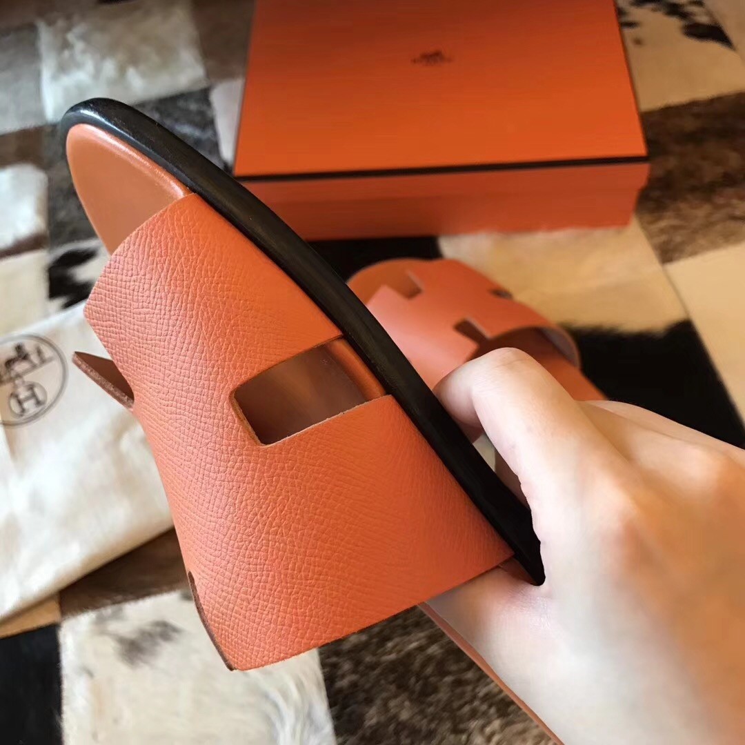H**mes izmir sandals in orange epsom leather