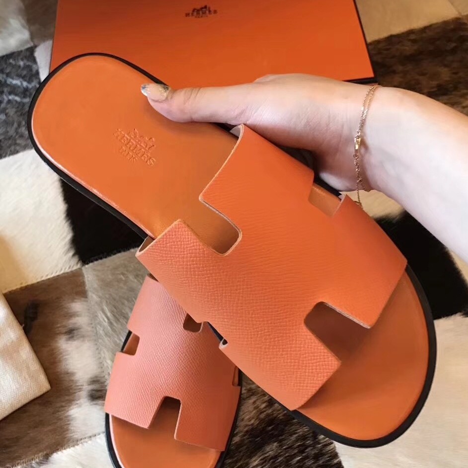 H**mes izmir sandals in orange epsom leather