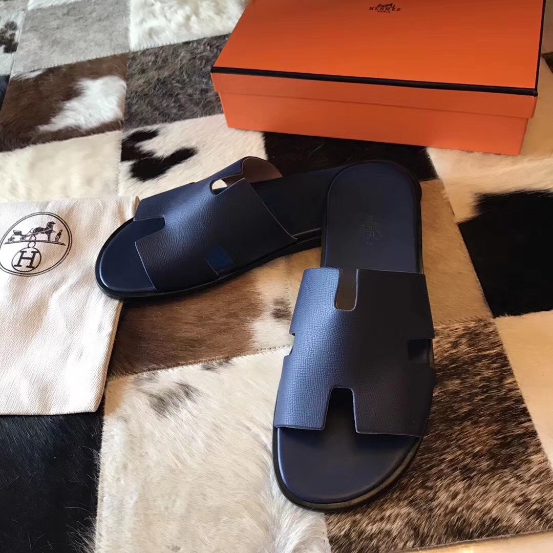 H**mes izmir sandals in sapphire epsom leather