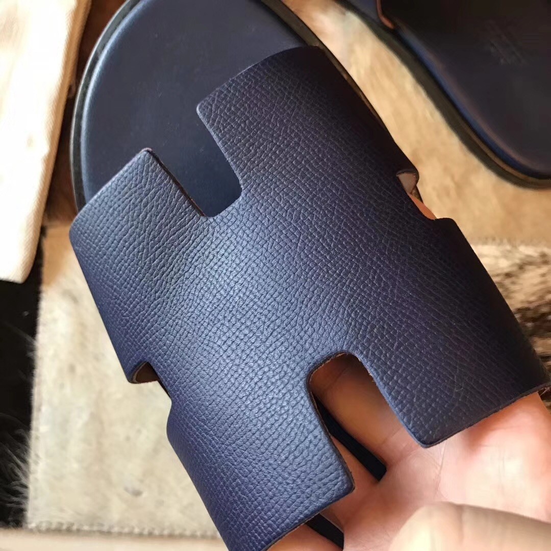 H**mes izmir sandals in sapphire epsom leather