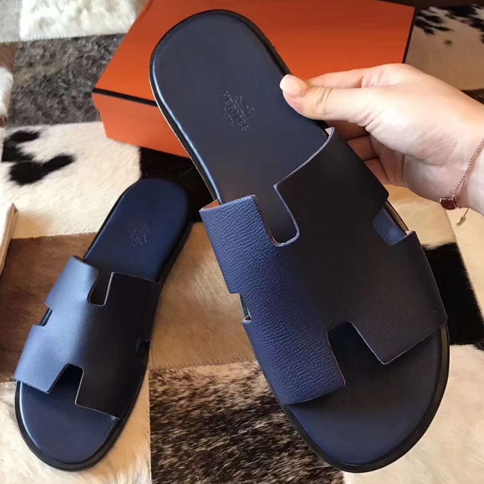 H**mes izmir sandals in sapphire epsom leather