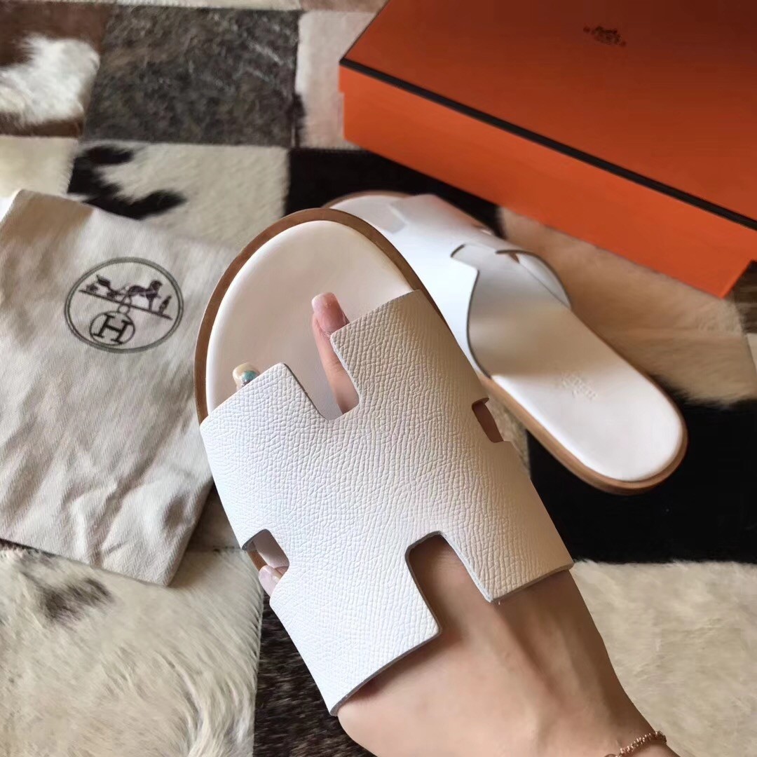 H**mes izmir sandals in white epsom leather