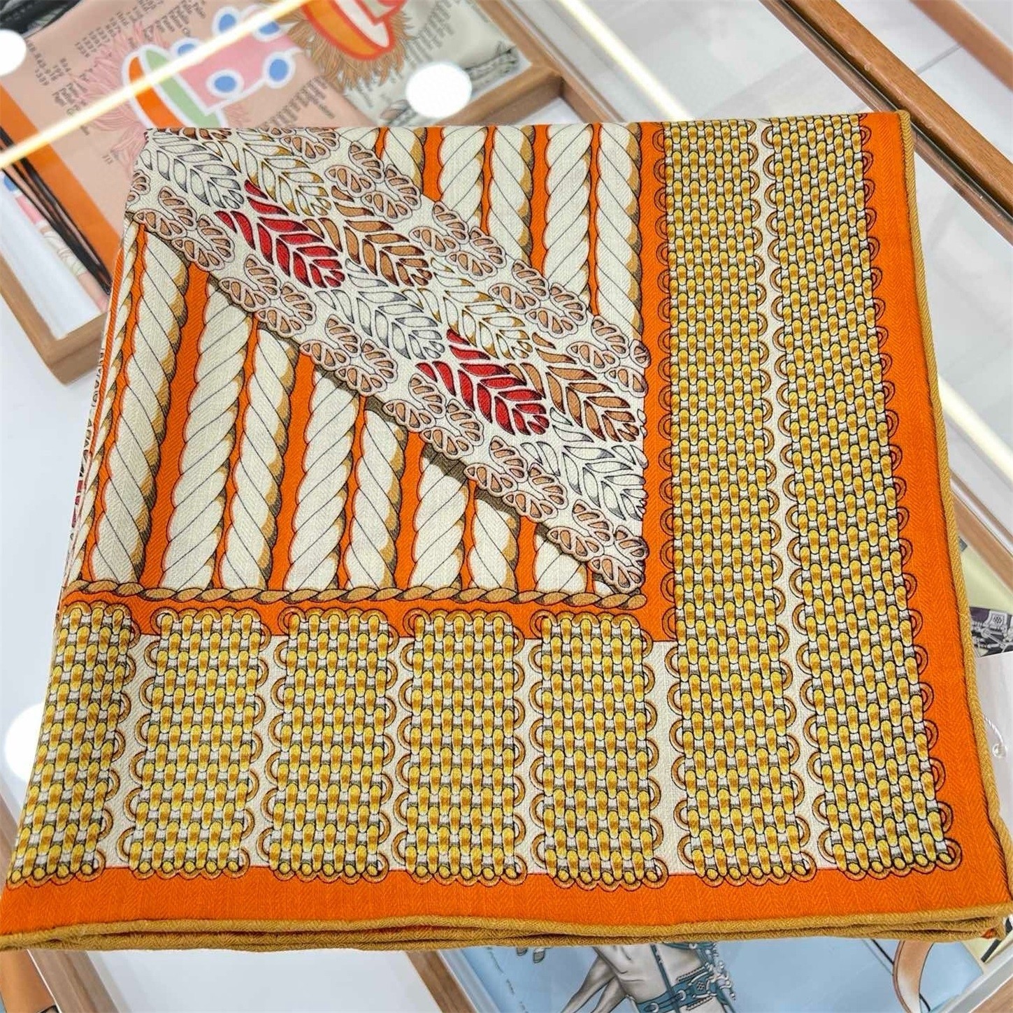 H**mes orange dressage tressage shawl 140