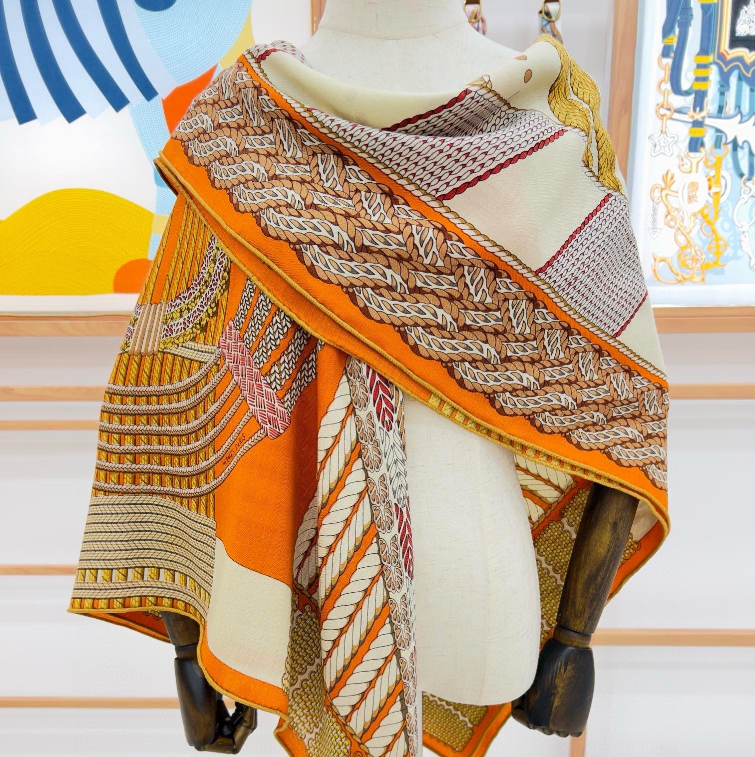 H**mes orange dressage tressage shawl 140