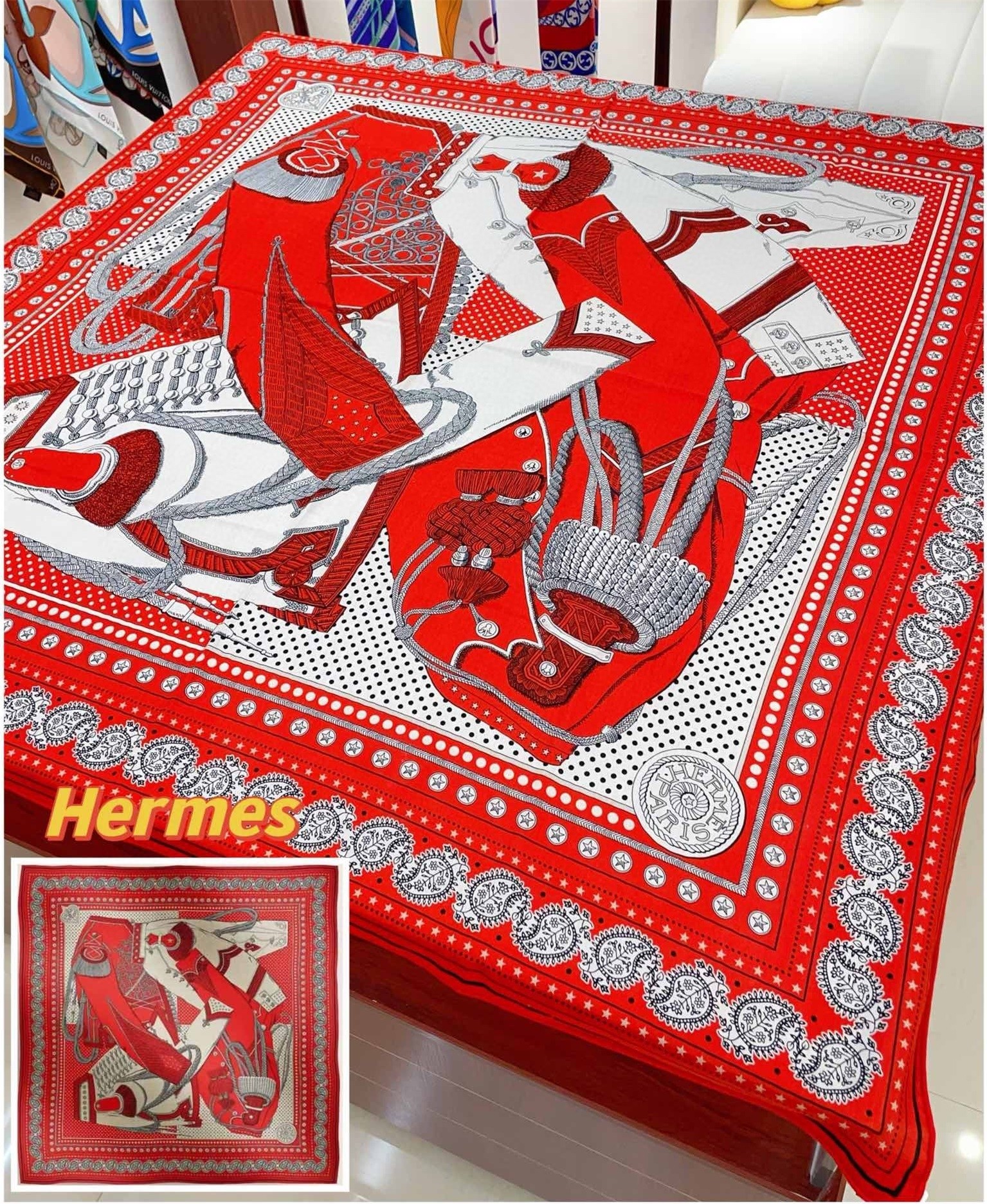 H**mes red zouaves et dragons bandana shawl 140