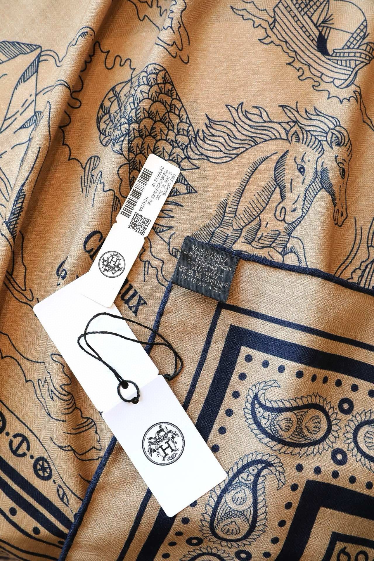 H**mes caramel tatouages marins bandana shawl 140