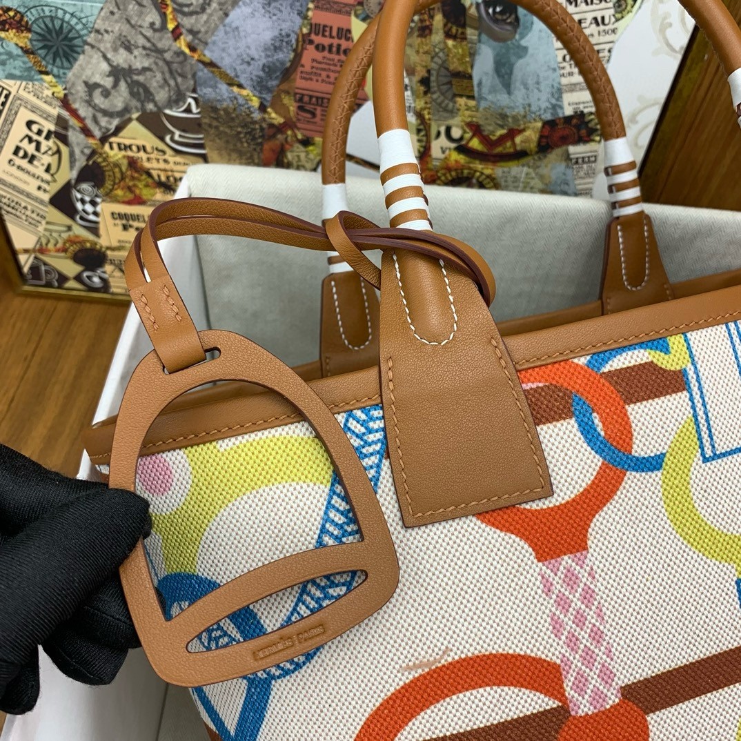 H**mes steeple 25 bag in h plume canvas with clic clac panoplie equestre