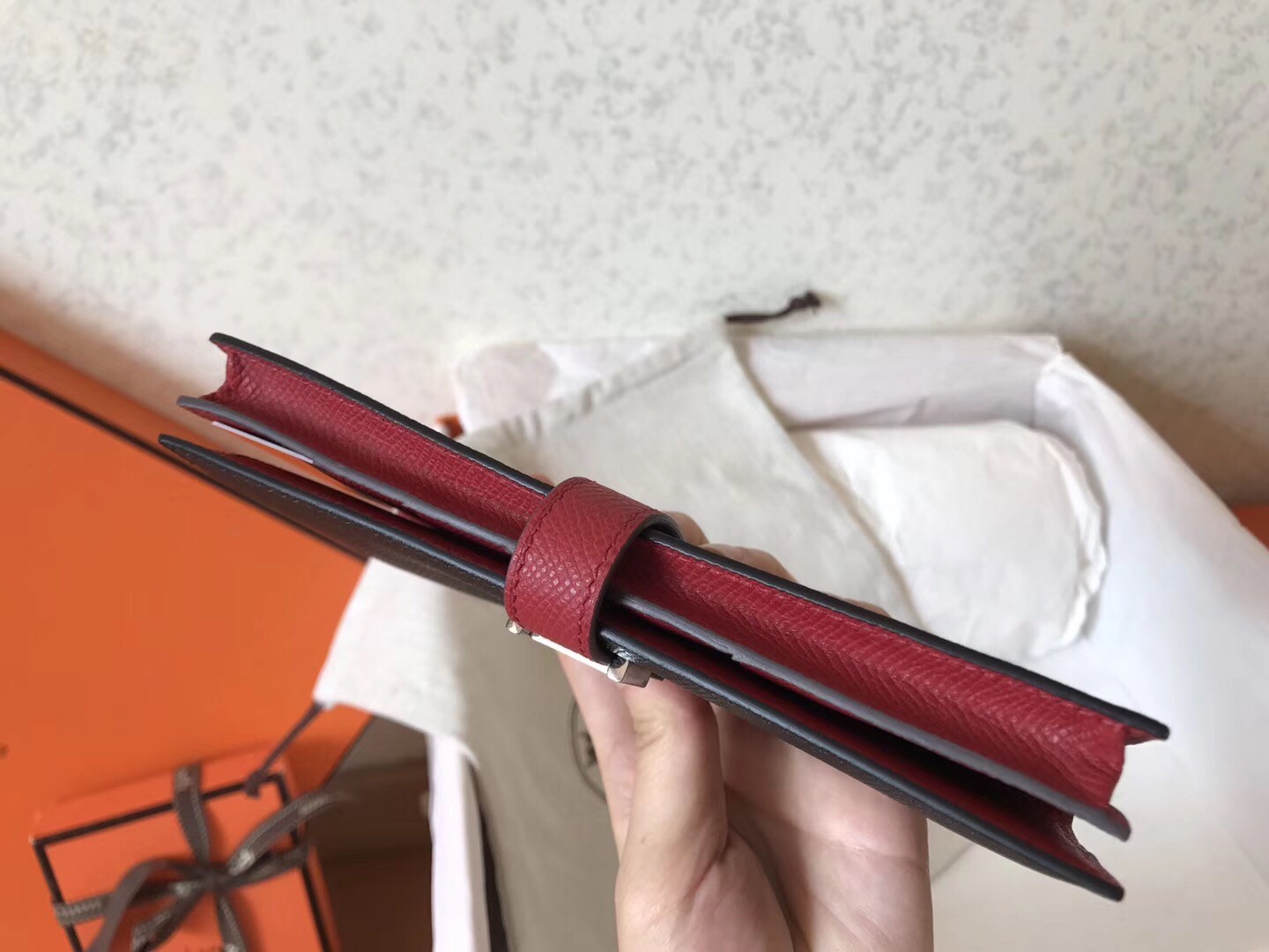 H**mes bi-color epsom bearn wallet black/ruby