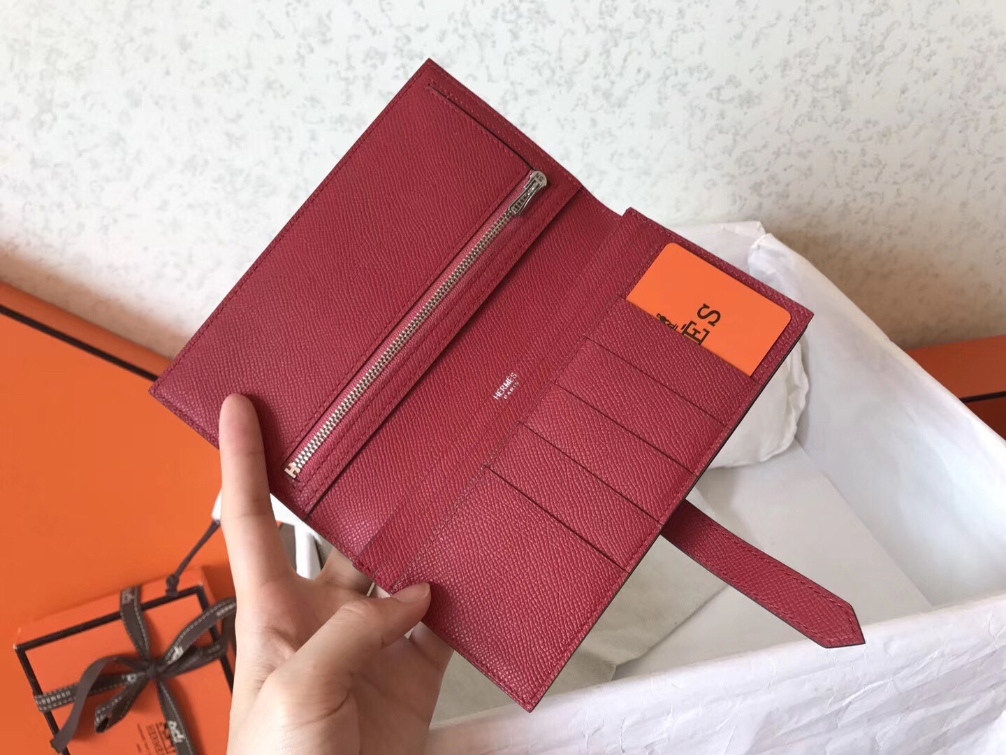 H**mes bi-color epsom bearn wallet black/ruby