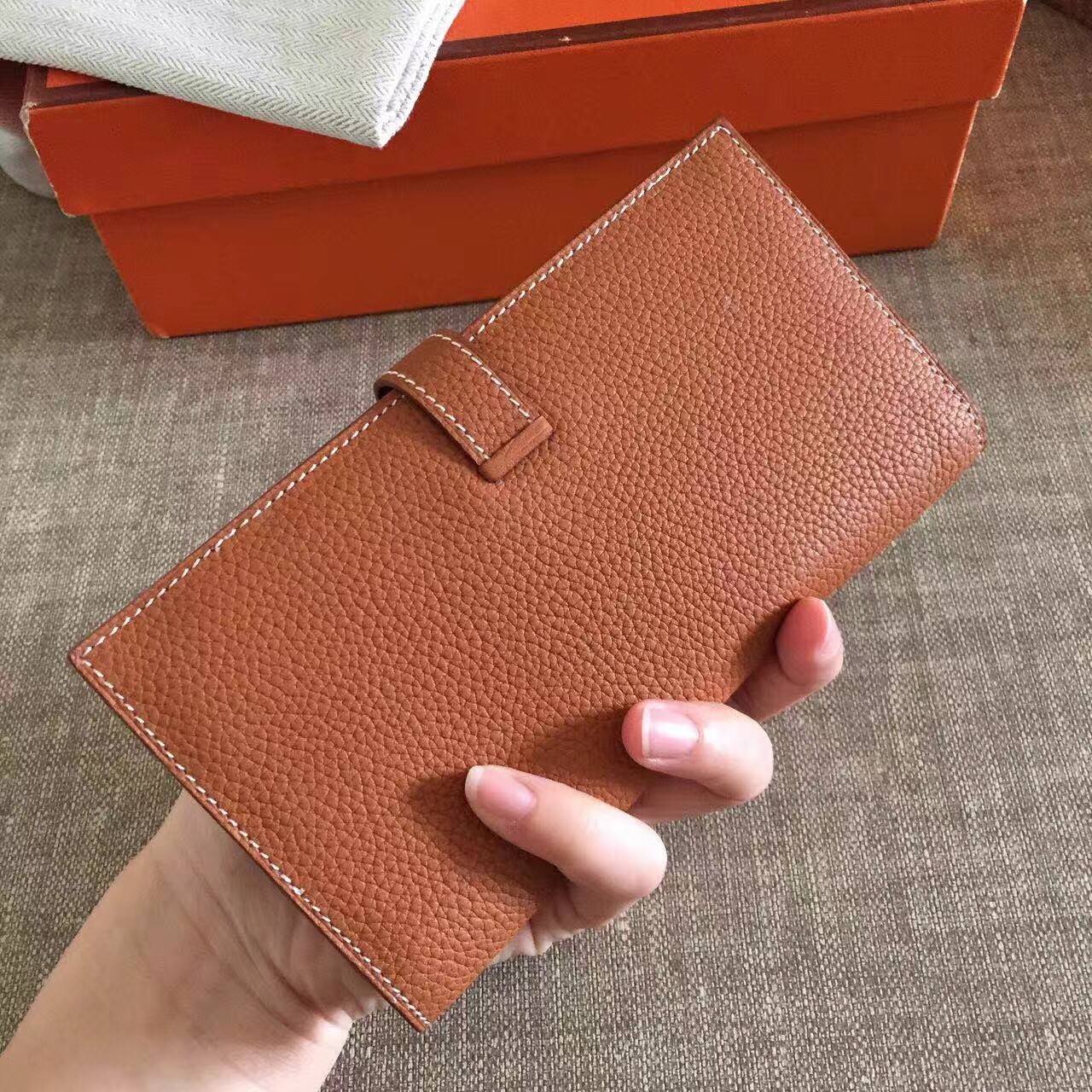 H**mes brown clemence bearn gusset wallet