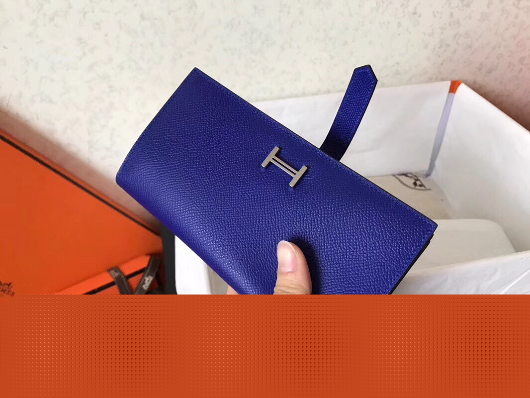 H**mes blue electric epsom bearn gusset wallet