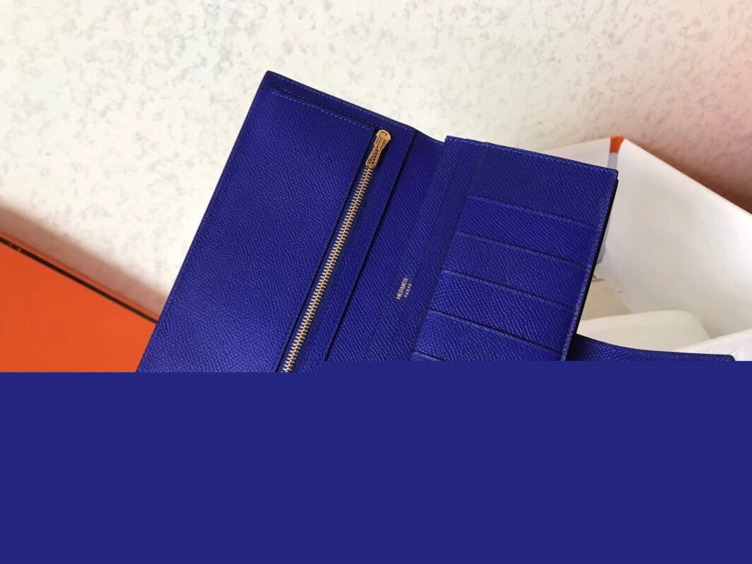 H**mes blue electric epsom bearn gusset wallet