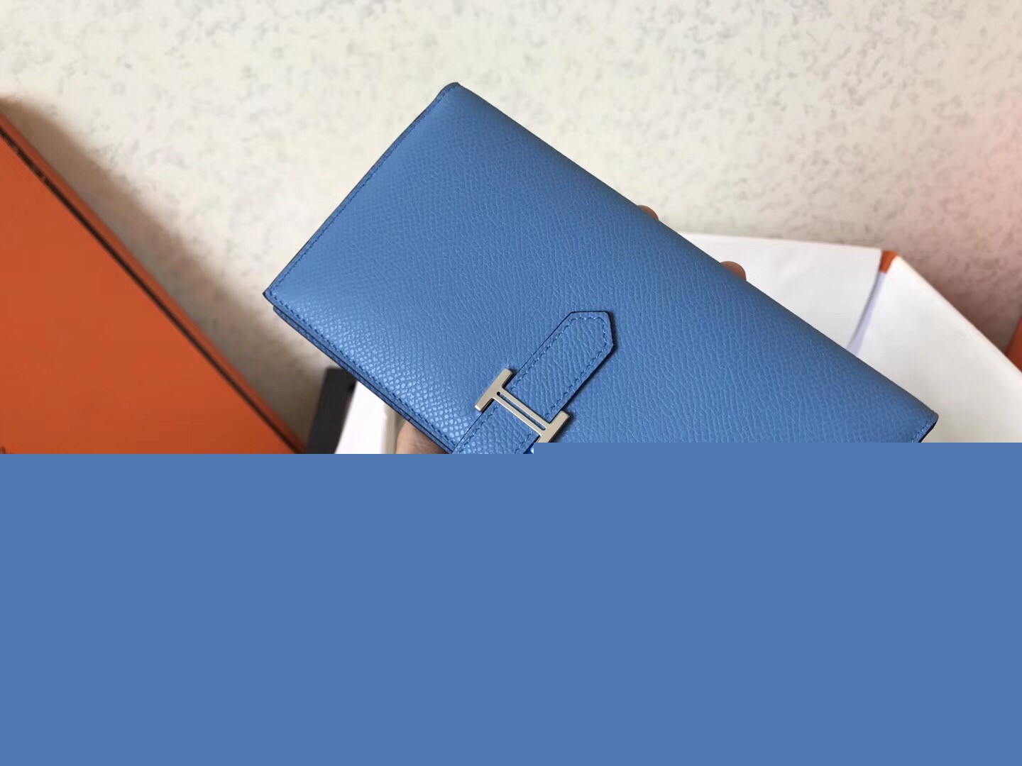 H**mes blue jean epsom bearn gusset wallet