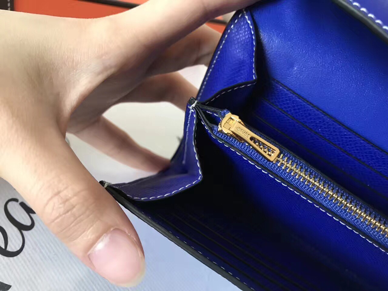 H**mes blue electric epsom constance long wallet