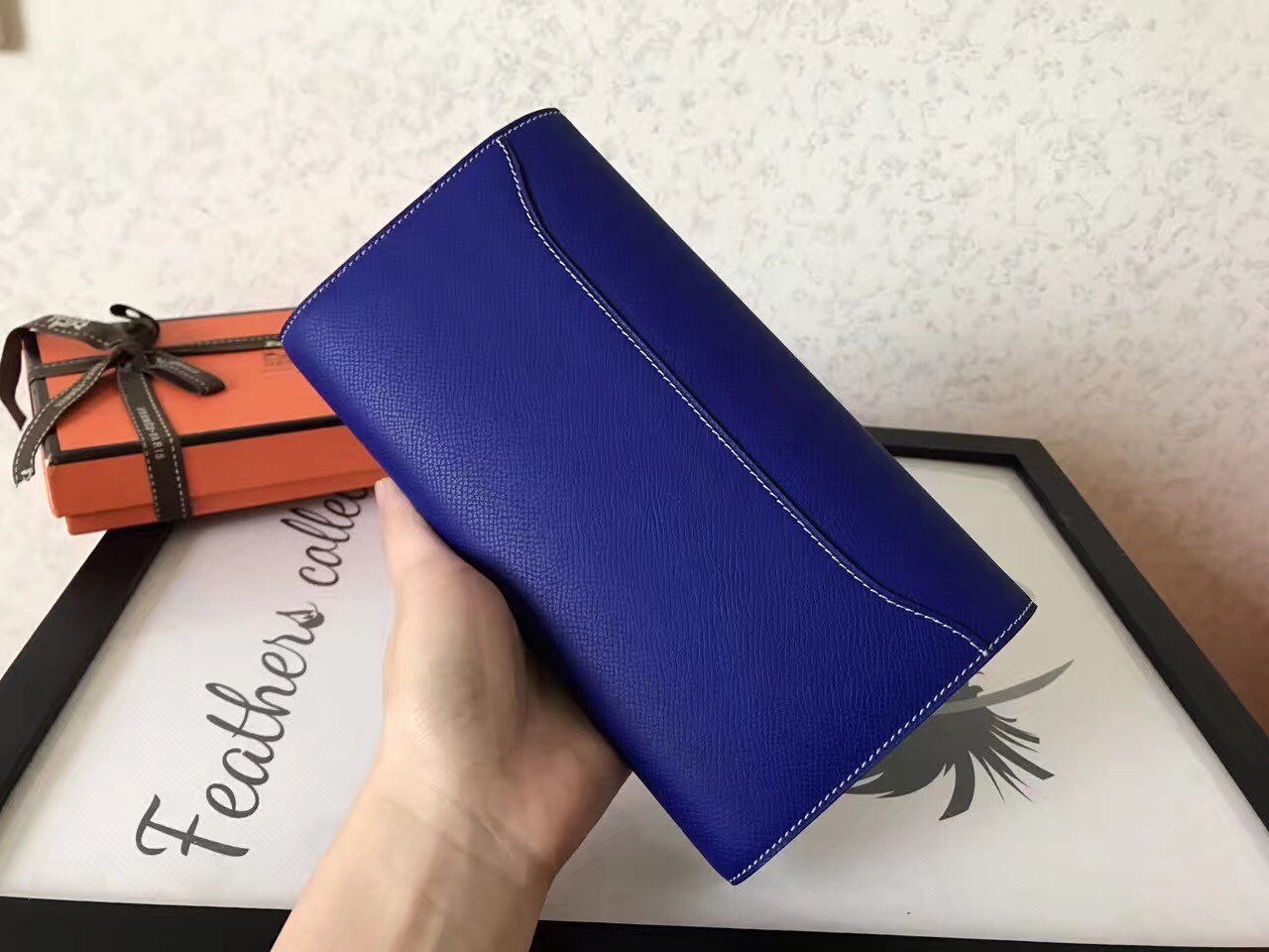 H**mes blue electric epsom constance long wallet