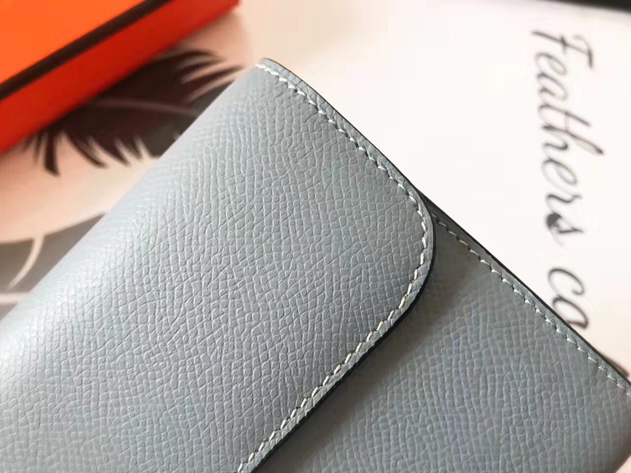 H**mes blue lin epsom constance long wallet