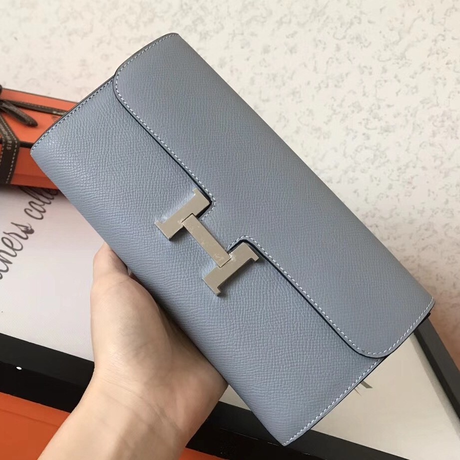 H**mes blue lin epsom constance long wallet