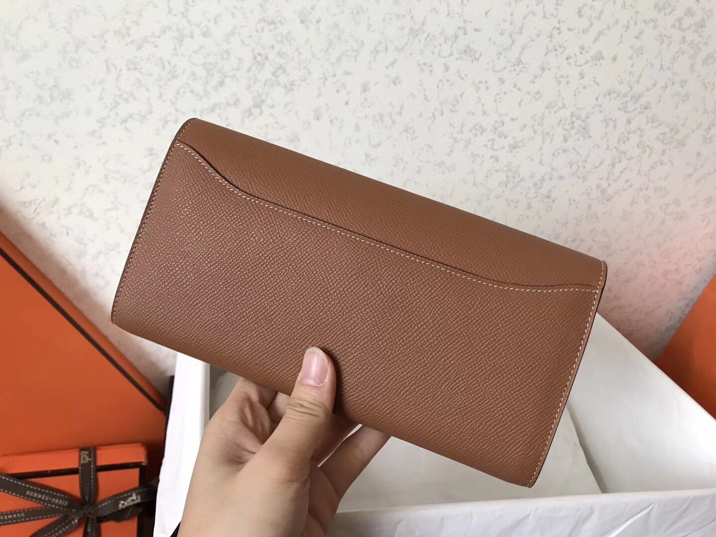 H**mes brown epsom constance long wallet