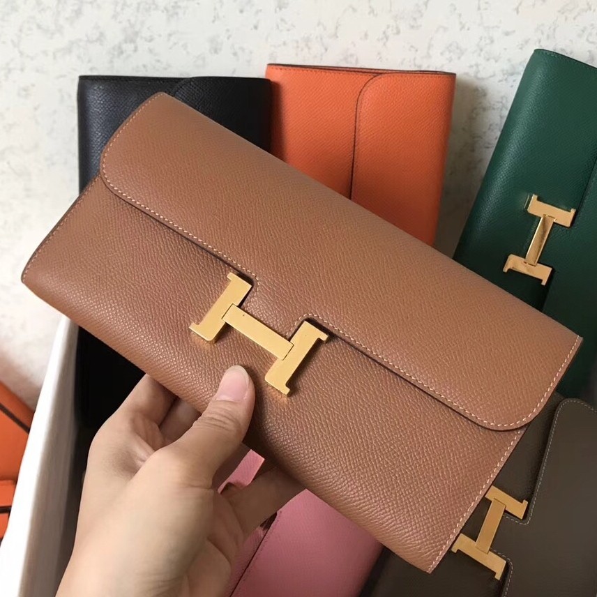 H**mes brown epsom constance long wallet