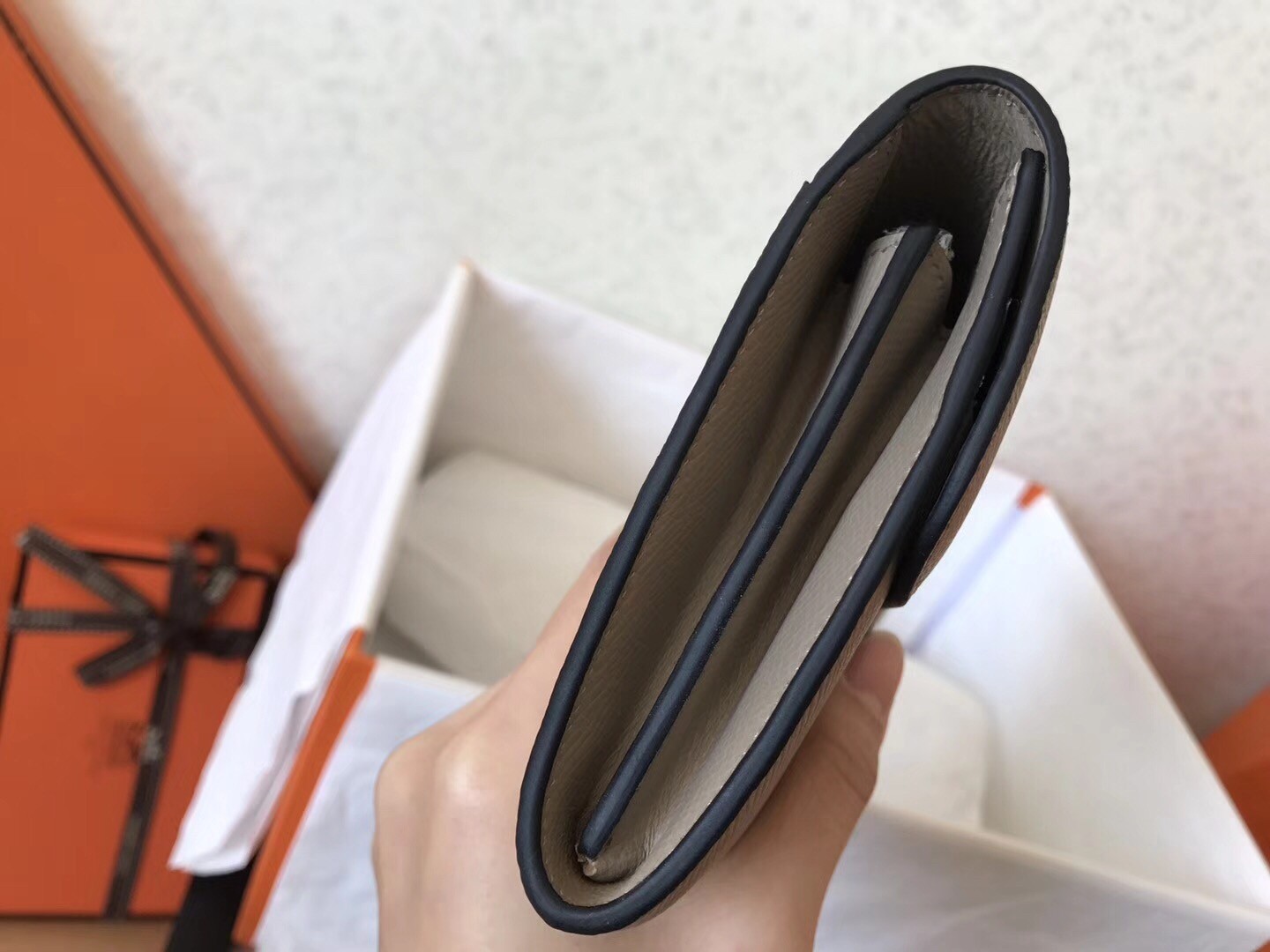H**mes grey epsom constance long wallet