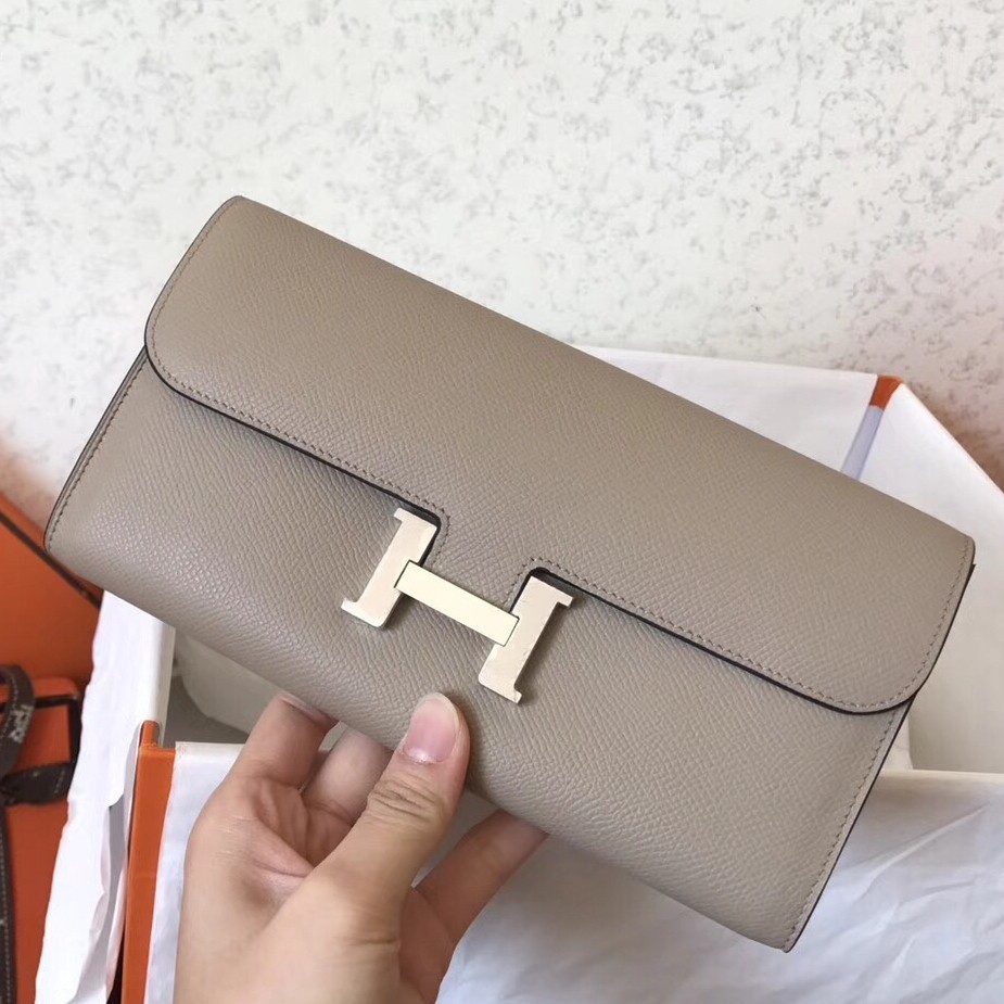 H**mes grey epsom constance long wallet