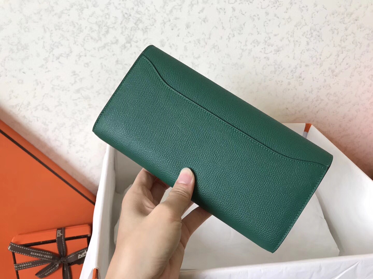 H**mes malachite epsom constance long wallet