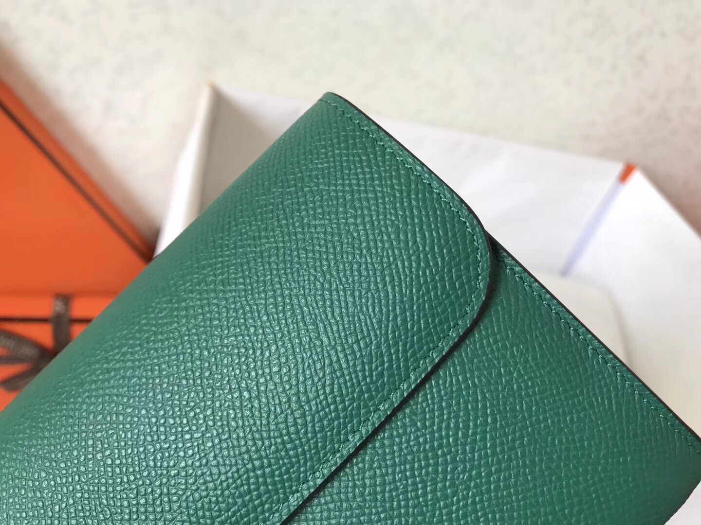 H**mes malachite epsom constance long wallet