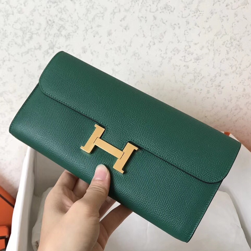 H**mes malachite epsom constance long wallet
