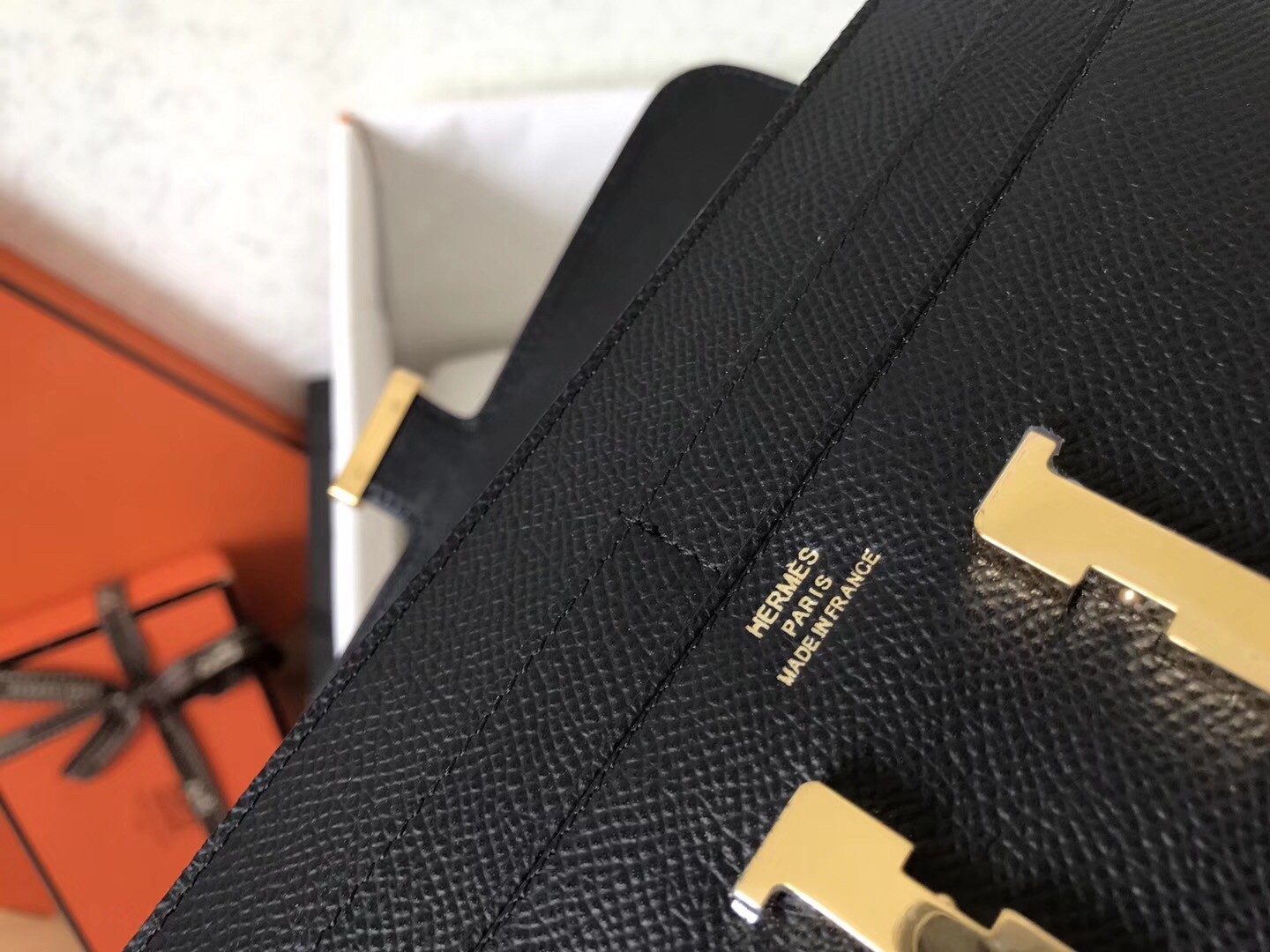 H**mes black epsom constance long wallet