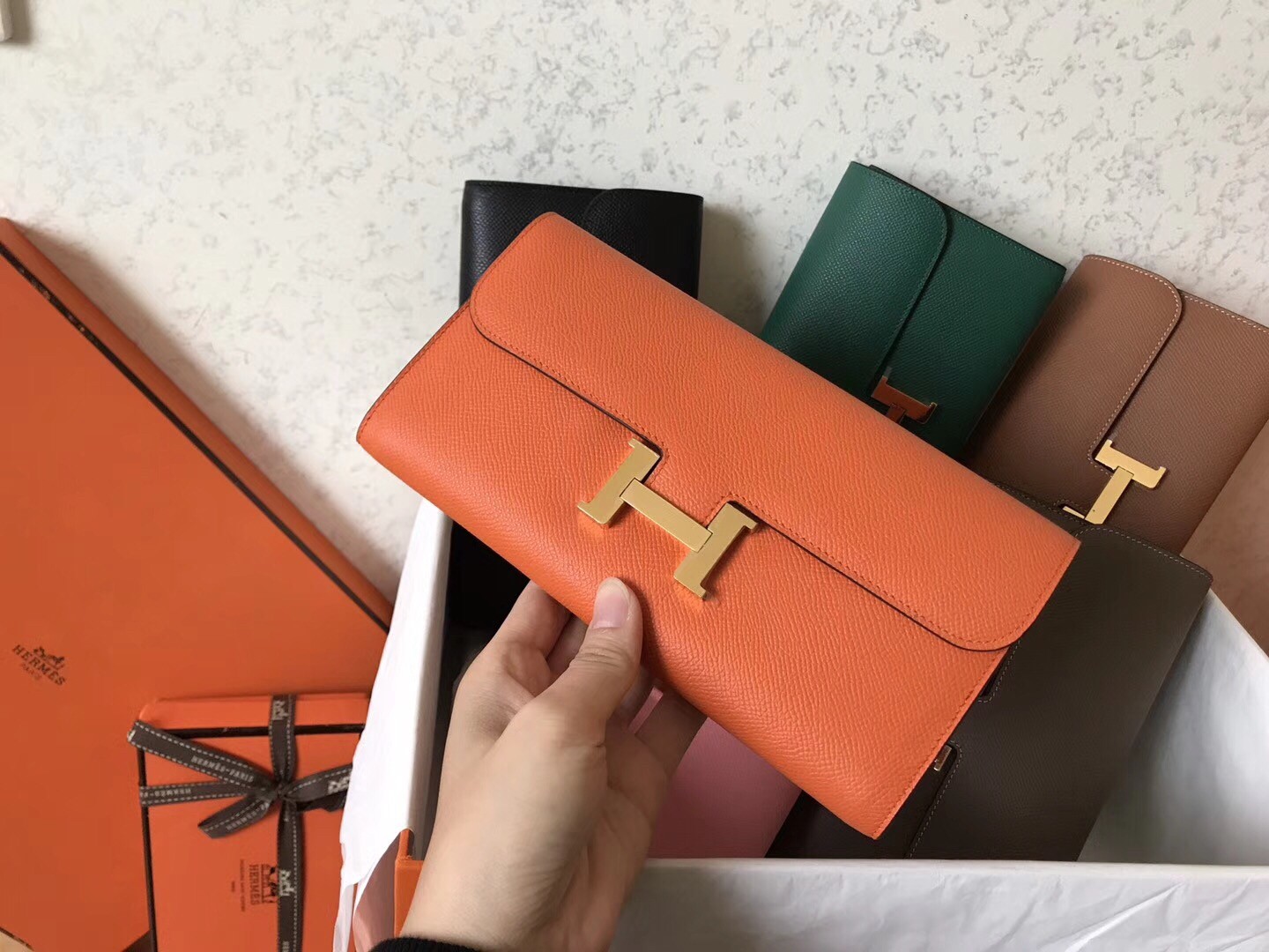 H**mes orange epsom constance long wallet