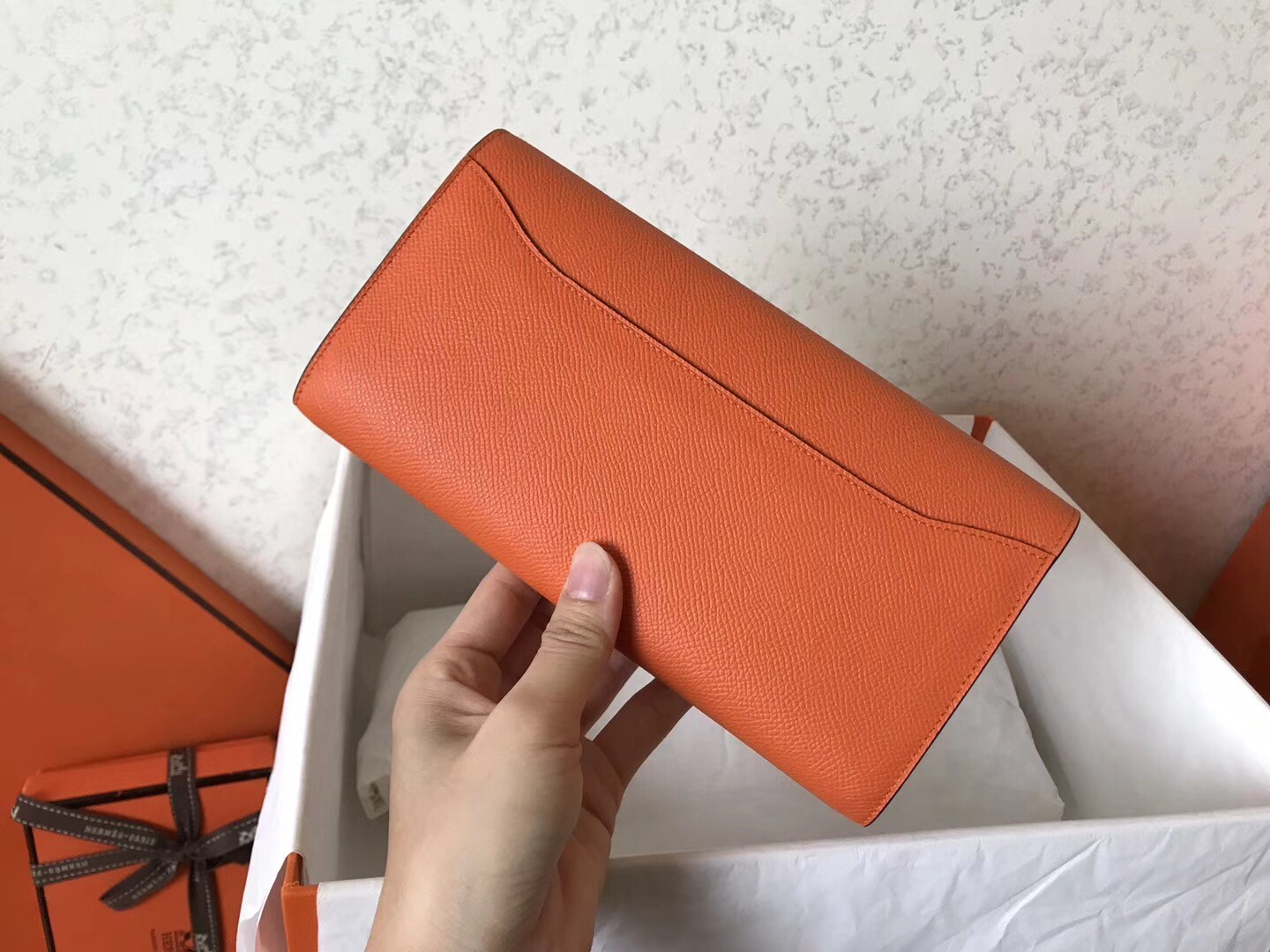 H**mes orange epsom constance long wallet