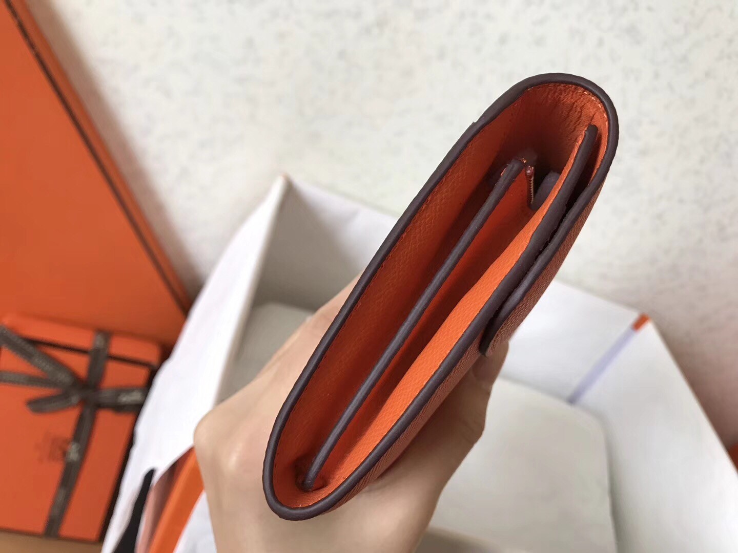 H**mes orange epsom constance long wallet