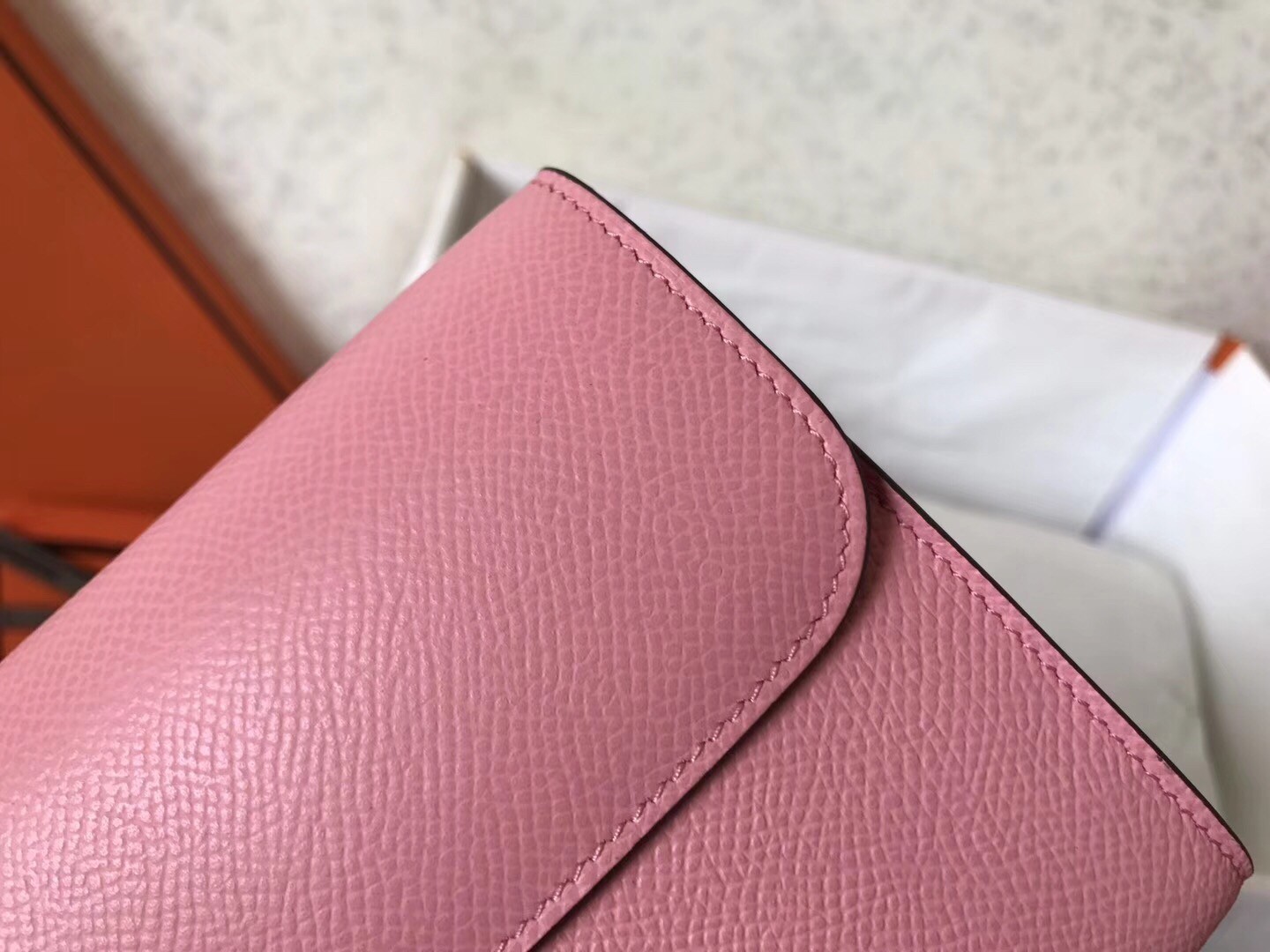 H**mes pink epsom constance long wallet