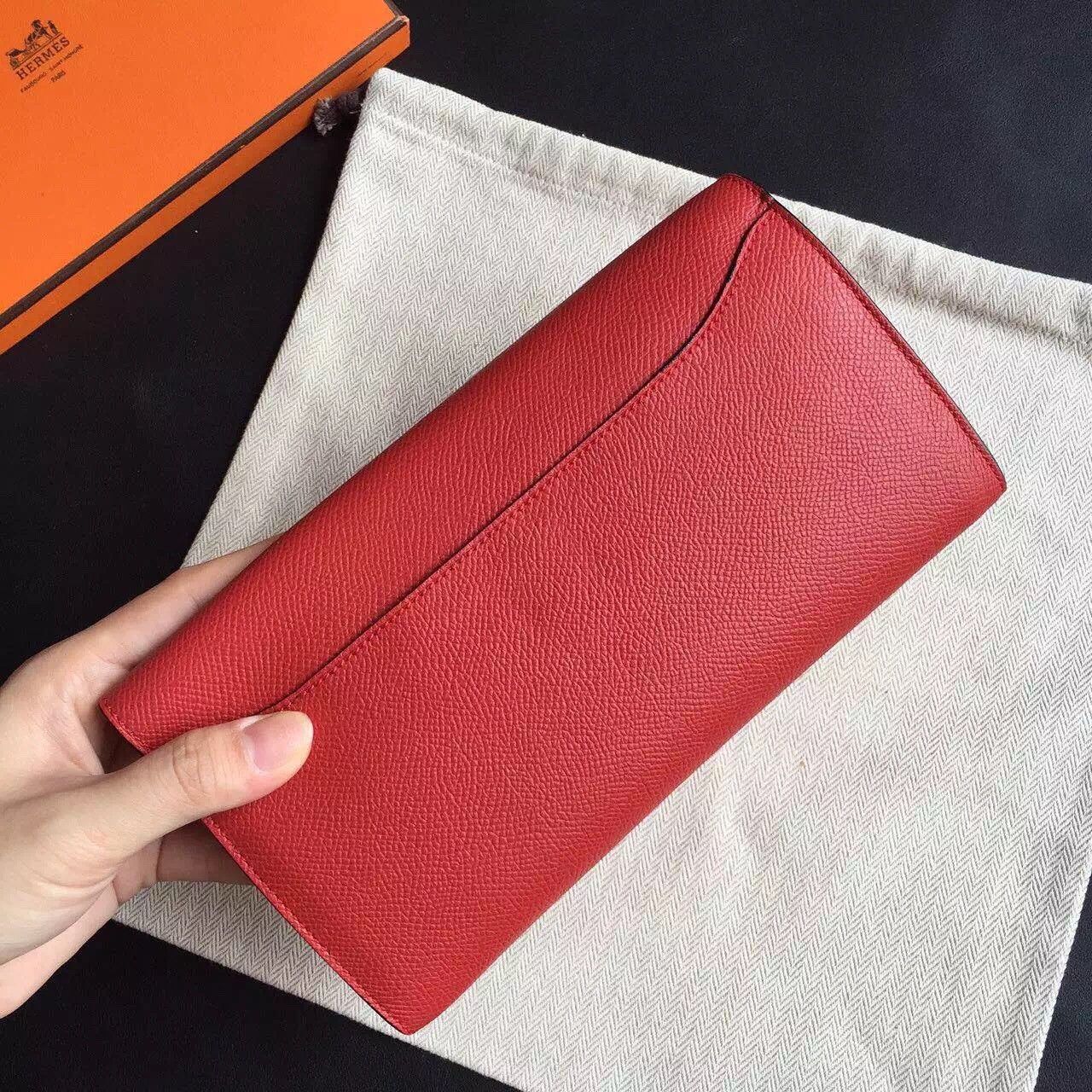 H**mes red epsom constance long wallet
