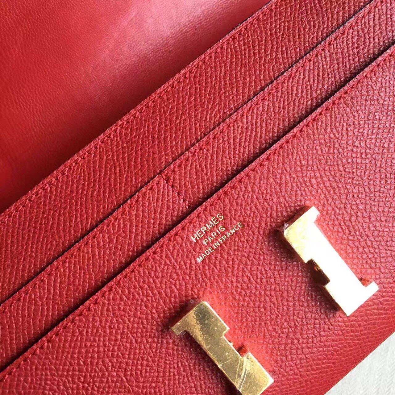 H**mes red epsom constance long wallet