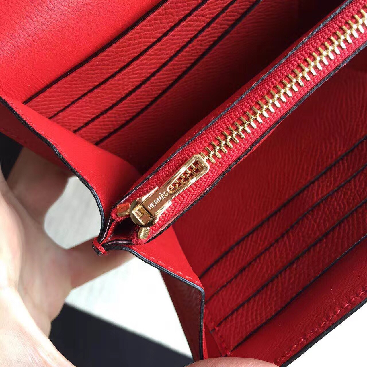 H**mes red epsom constance long wallet