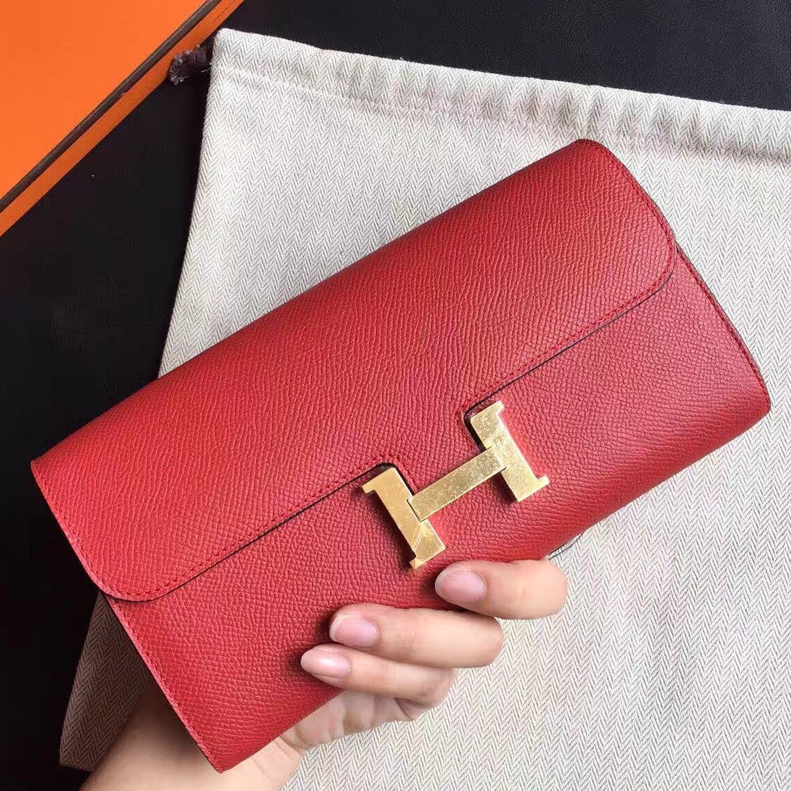 H**mes red epsom constance long wallet